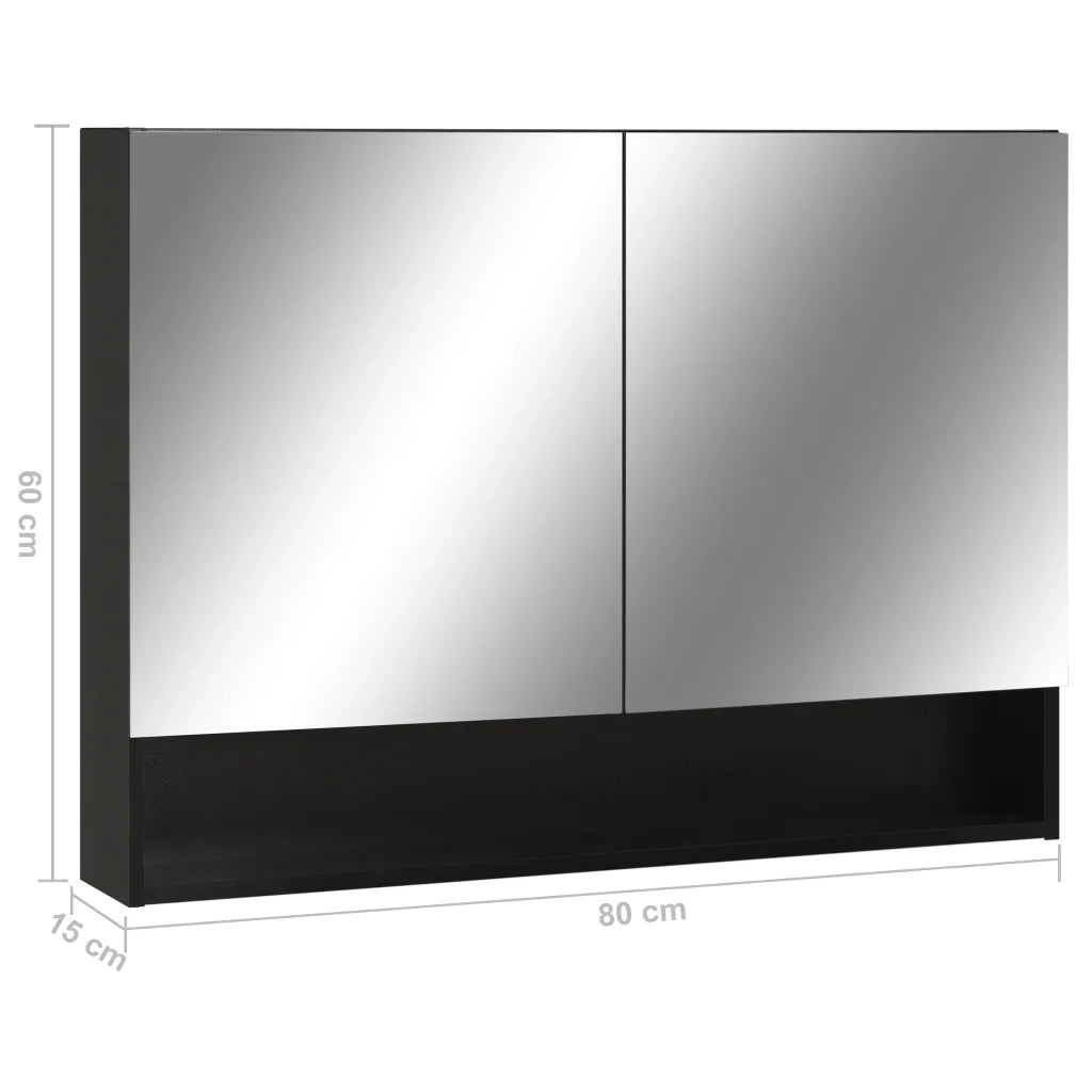 Armadietto a Specchio con LED Nero 80x15x60 cm in MDF
