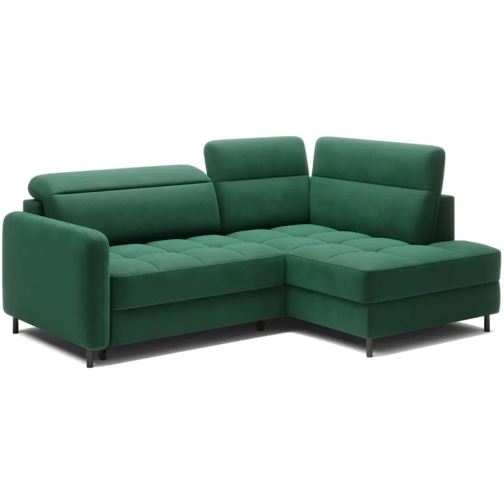 Divano angolare destro convertibile BARNEA 208 cm verde scuro con contenitore