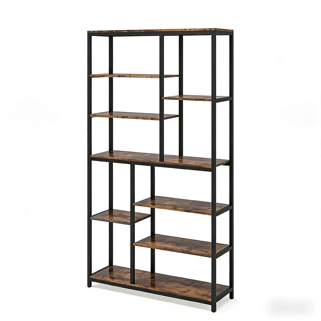 LIBRERIA alta 100x30x200 cm Metallo e truciolare Nero/Marrone rustico