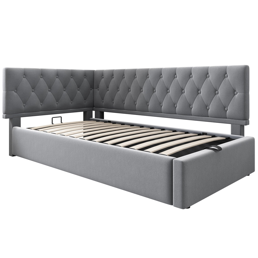 Letto imbottito 90x200 cm con contenitore idraulico e struttura in velluto