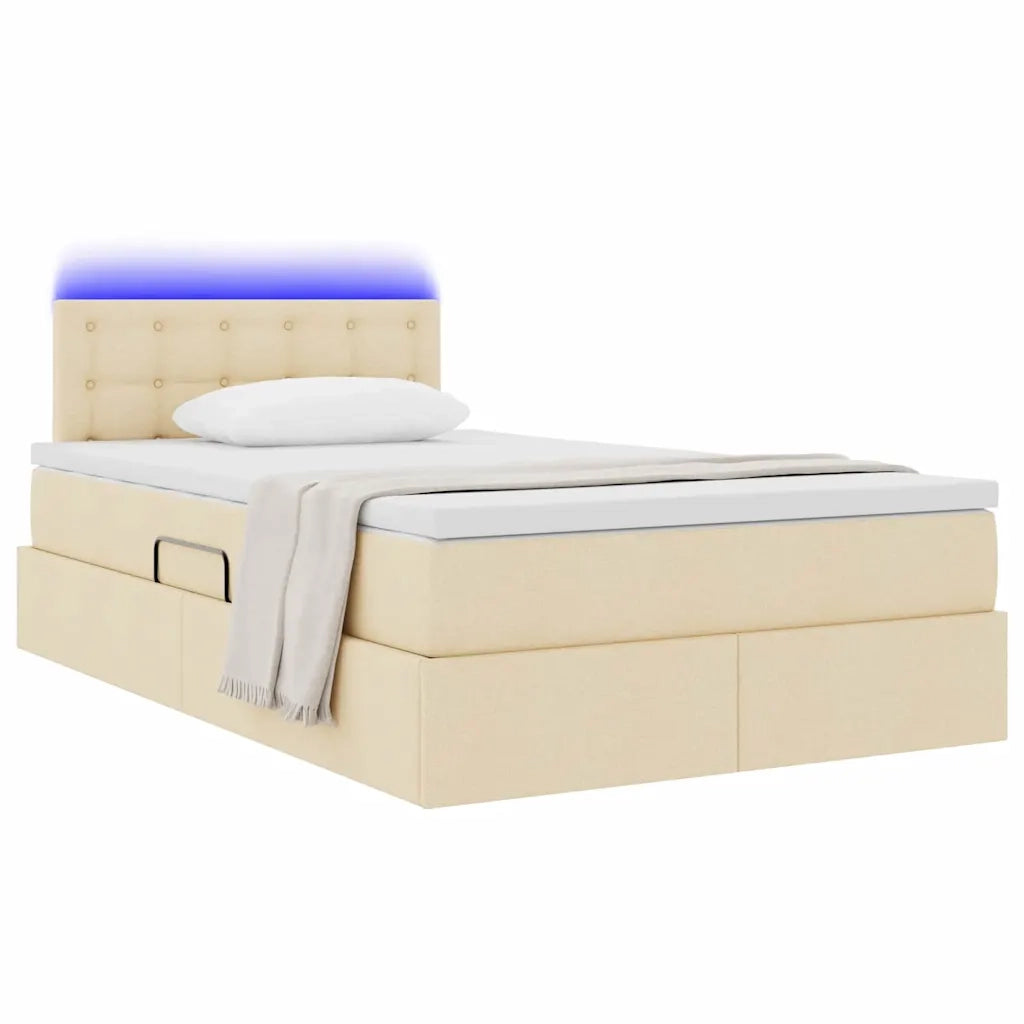 Letto con contenitore e LED con led Crema 120 x 200 cm Tessuto