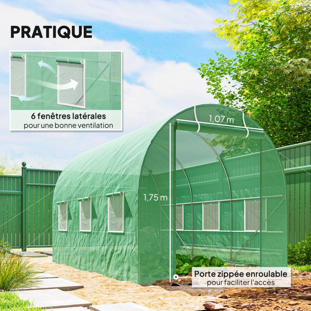 Serra Tunnel da Giardino - Xylo - 7m2 3,5x2x2m Verde con 6 Finestre