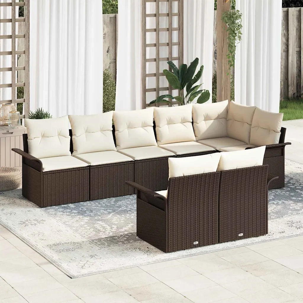 Set Divano da Giardino con cuscino 8 pcs Marrone polyrattan