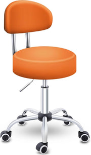Sgabello con rotelle con schienale arancione | Sgabello da lavoro regolabile in altezza 46-58 cm | Sgabello girevole con rotelle | Sedia da ufficio sgabello sedia girevole sgabello per