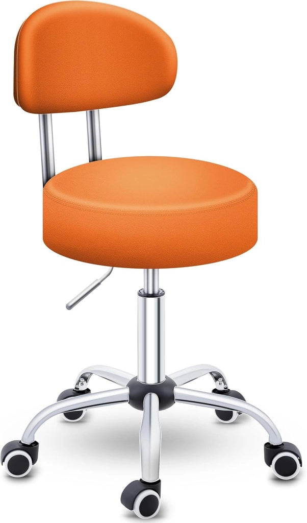 Sgabello con rotelle con schienale arancione | Sgabello da lavoro regolabile in altezza 46-58 cm | Sgabello girevole con rotelle | Sedia da ufficio sgabello sedia girevole sgabello per