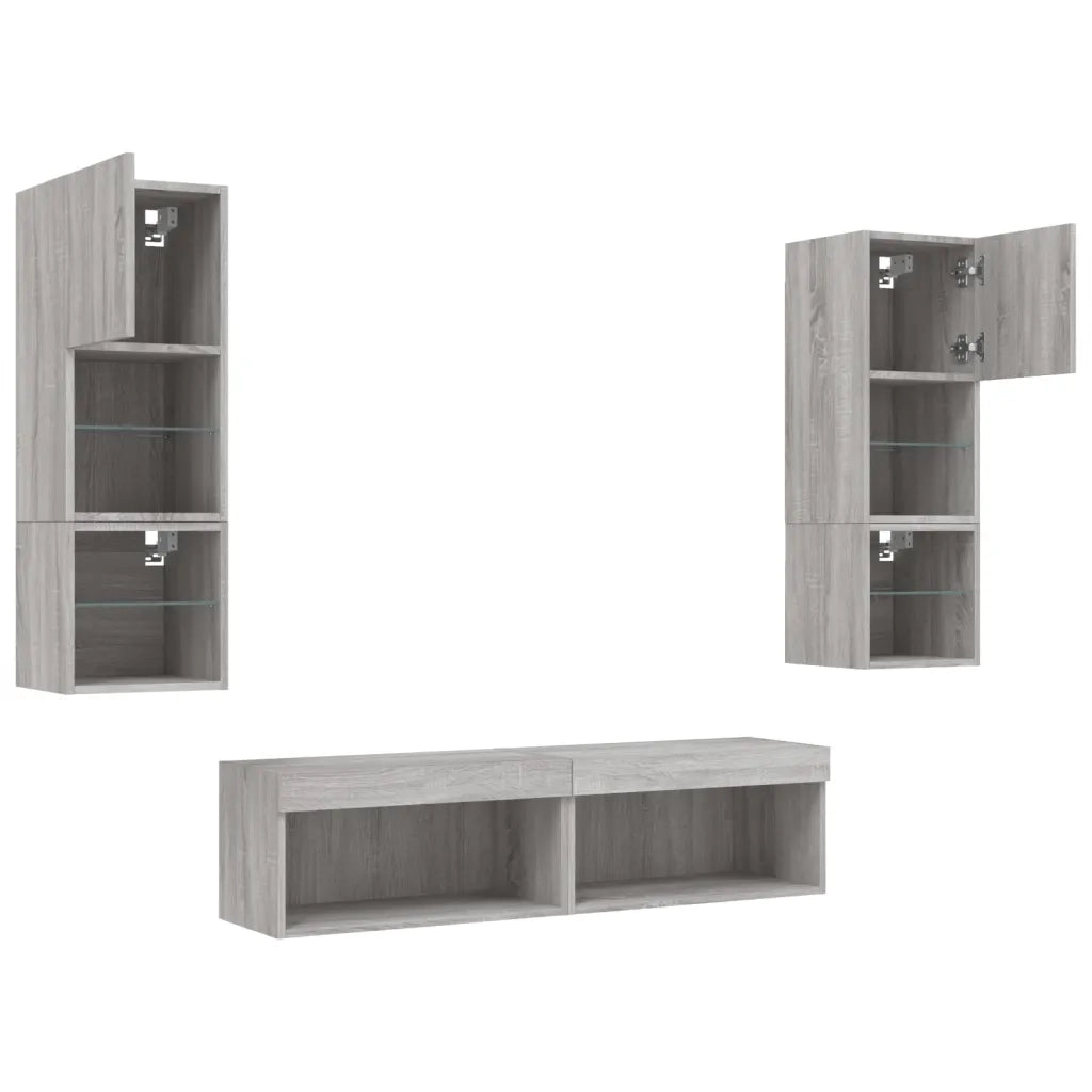 Mobili TV a Muro con LED 6pz Grigio Sonoma Legno Multistrato 3216620