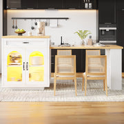 Isola Cucina Allungabile con LED ¨C MINIMAL ¨C MDF, Vetro, 2 Cassetti