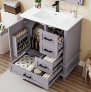 Mobile bagno a pavimento grigio con lavabo in ceramica 76 cm