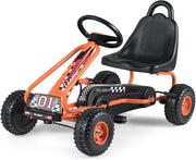 Go Kart a Pedali per Bambini, Go Kart Veicolo con Sedile Regolabile e Freno a Mano, per Bambini 3-6 Anni, Portata Massima 30 kg (Arancia)