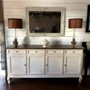 Credenza madia buffet in legno 4 ante chic mod Martini con piedi provenzali bianco anticato e noce