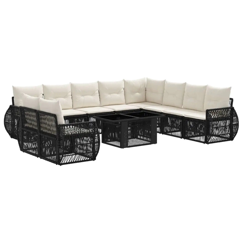 Set Divano da Giardino 11 pz Nero e Bianco Crema polyrattan 3436966