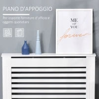 Copritermosifone in Legno Bianco per Caloriferi e Radiatori, con Struttura a Doghe e Ripiano, 112 x 19 x 81cm
