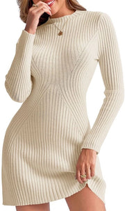Elegante A-lijn Jurk con Lunghe Maniche - Bodycon Mini-jurk con Tessuto a Punti - Vrijetijdsjurk con Materiale Respirante e Estensibile