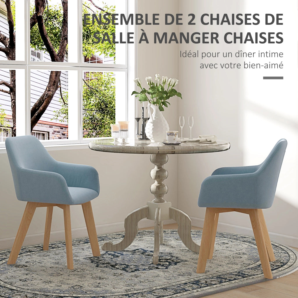 Set 2 Sedie da Pranzo Imbottite ¨C zephmum ¨C Tessuto Velluto, Legno, Blu