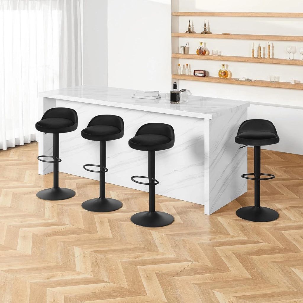 Sgabelli da Cucina in Velluto con Poggiapiedi Sgabelli da Bar Moderni per Bancone Penisola Sedie Alte Girevoli Altezza Seduta Regolabile 62-84cm, Nero 2 Pezzi 0824BY-2