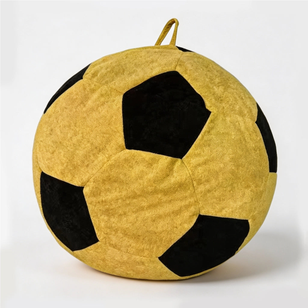 Pouf a forma di pallone da calcio in flanella con imbottitura in schiuma a cubi per relax giallo nero