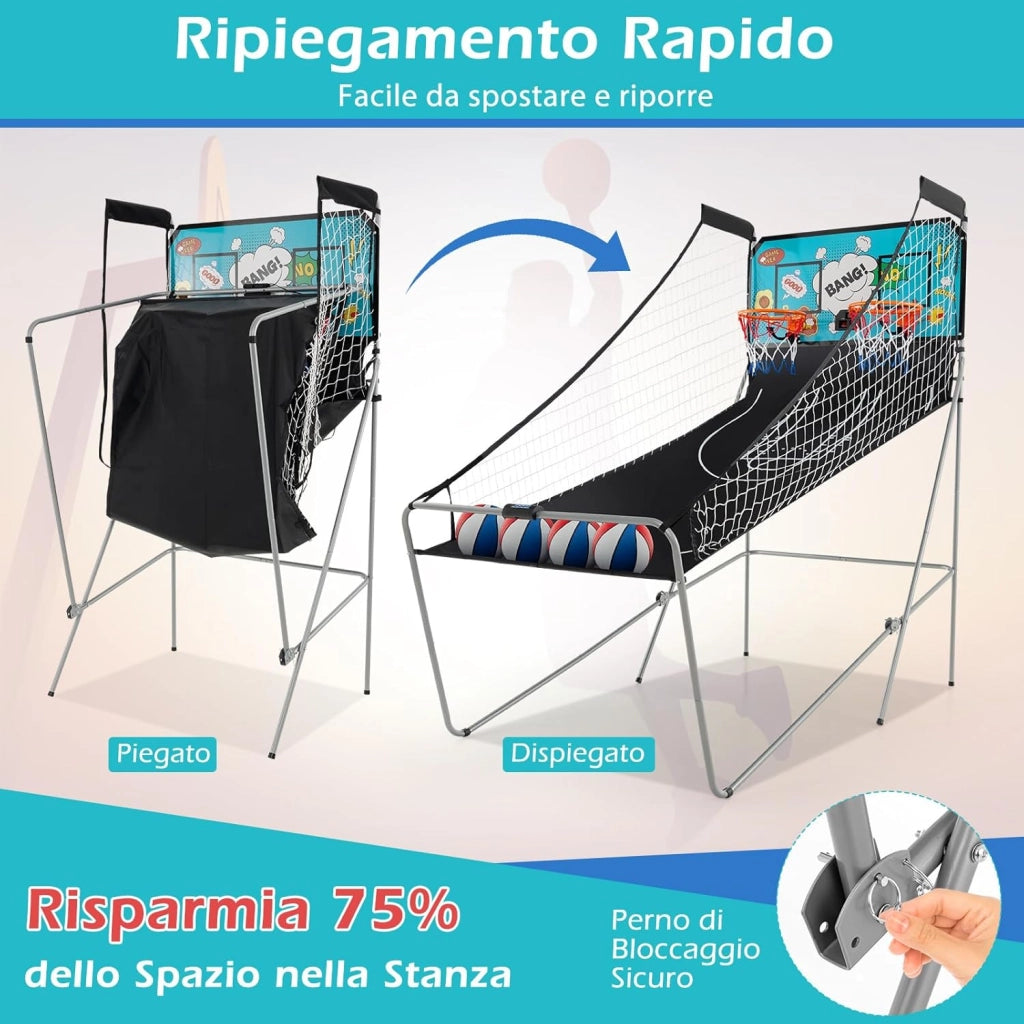 Macchina da Pallacanestro Elettronica, Canestro Basket da Camera a Doppio Tiro Pieghevole con Punteggio Elettronico, 4 Palle, 8 Modalità di Gioco e 2 Canestri (Verde)