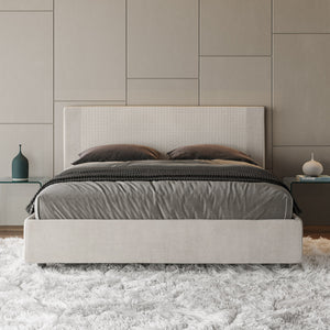 Letto Matrimoniale 160x210 cm con Rete e Contenitore con Testata e Alzata Comoda Imbottito in Tessuto Labirinto Rosal