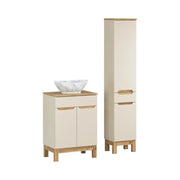 Set ERMANO cachemire 95cm: mobile sottolavabo + lavabo da appoggio bianco marmorizzato + colonna