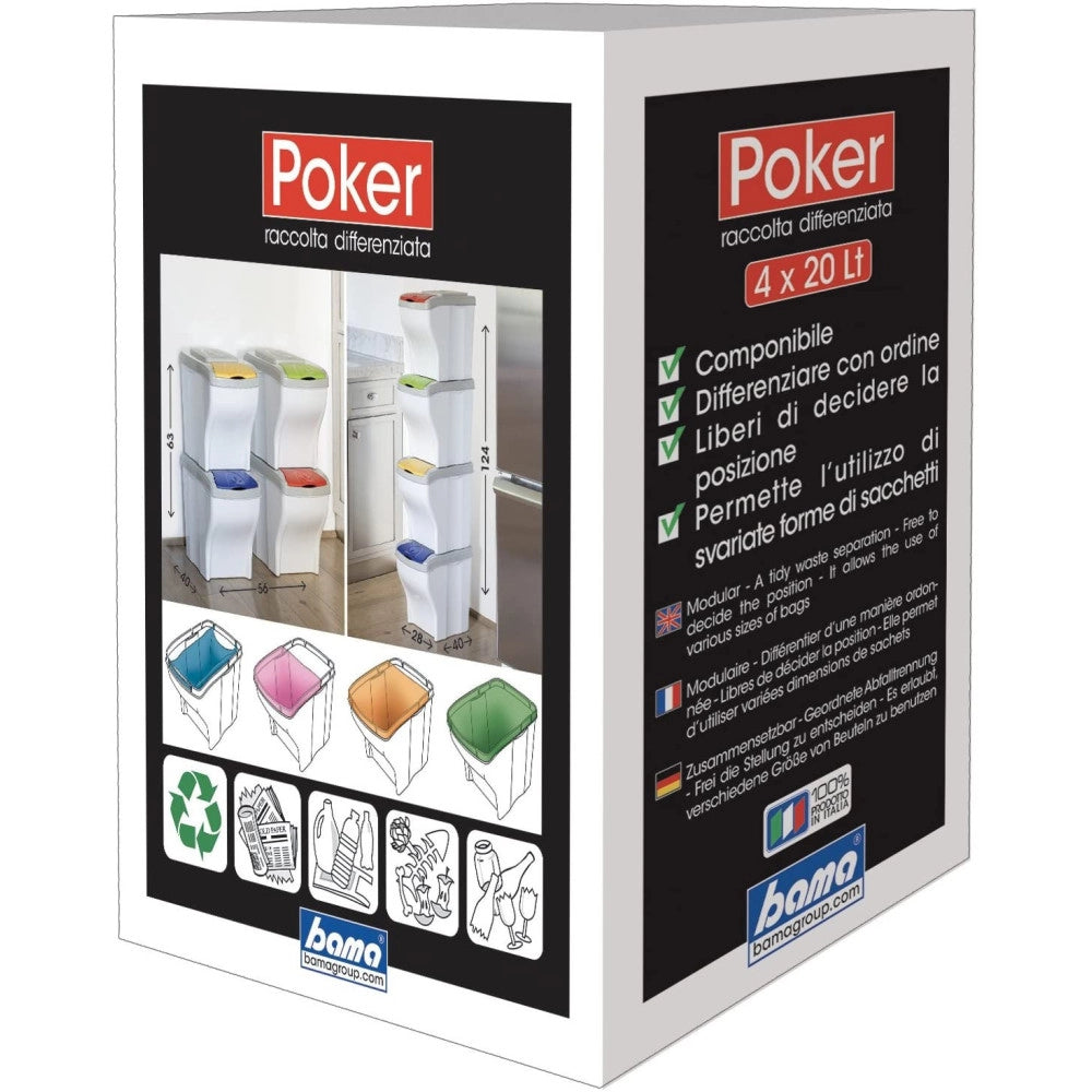 Trade Shop - Pattumiera Per Raccolta Differenziata 4 Colori Verticale Bidoni Spazzatura 80 Lt -