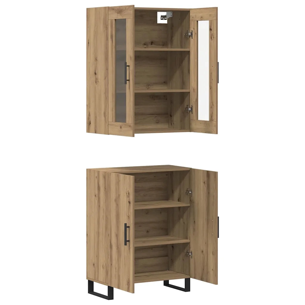 Credenza 2 pcs rovere artigianale Legno multistrato 3394522