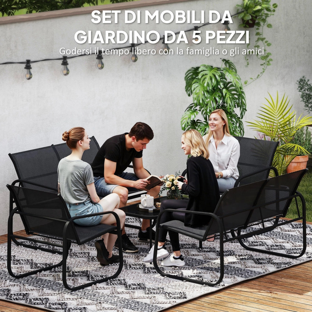 Set Giardino 2 Divani 2 Posti 2 Poltrone Tavolino Caff¨¨ Vetro ¨C Zephmum ¨C Nero