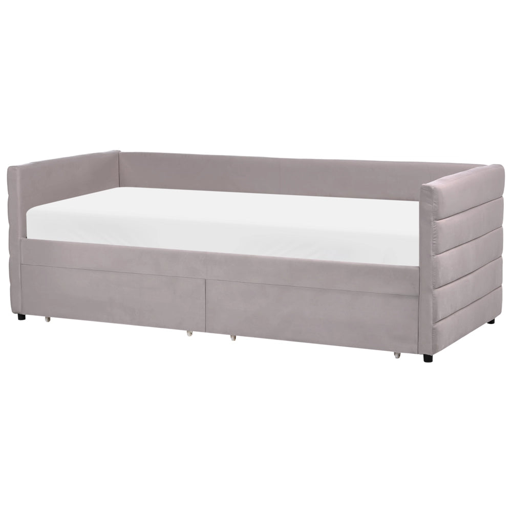 Letto con contenitore con cassetti in velluto grigio chiaro 90 x 200 cm stanzetta design elegante