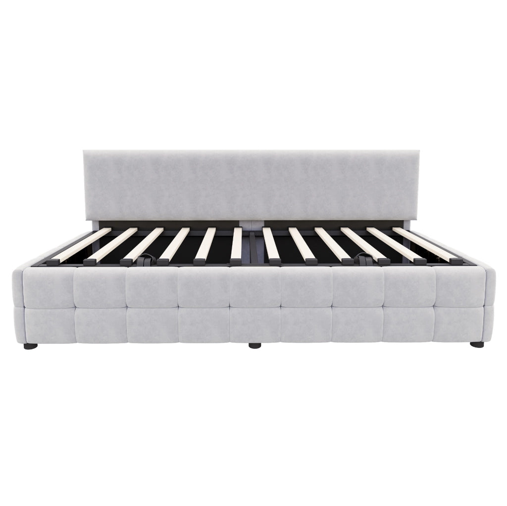 Letto singolo imbottito 90x200 cm grigio chiaro con vano idraulico