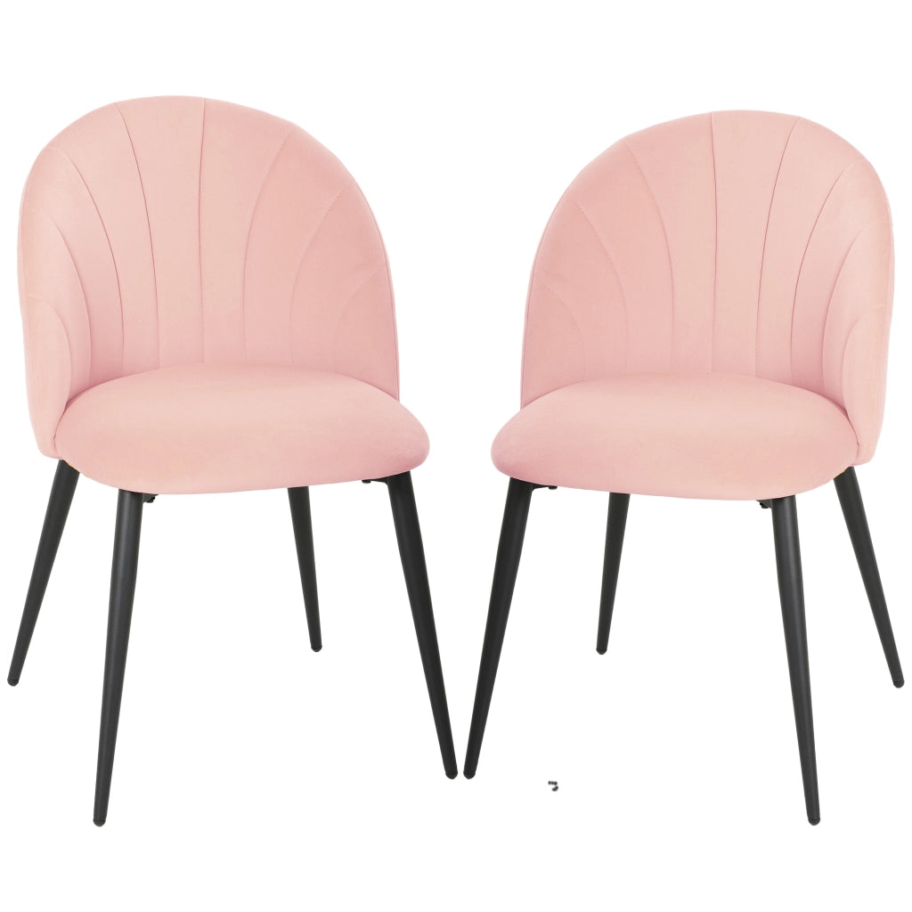 Set 2 Sedie da Pranzo Imbottite con Schienale a Conchiglia in Velluto, 52x55x79 cm, Rosa