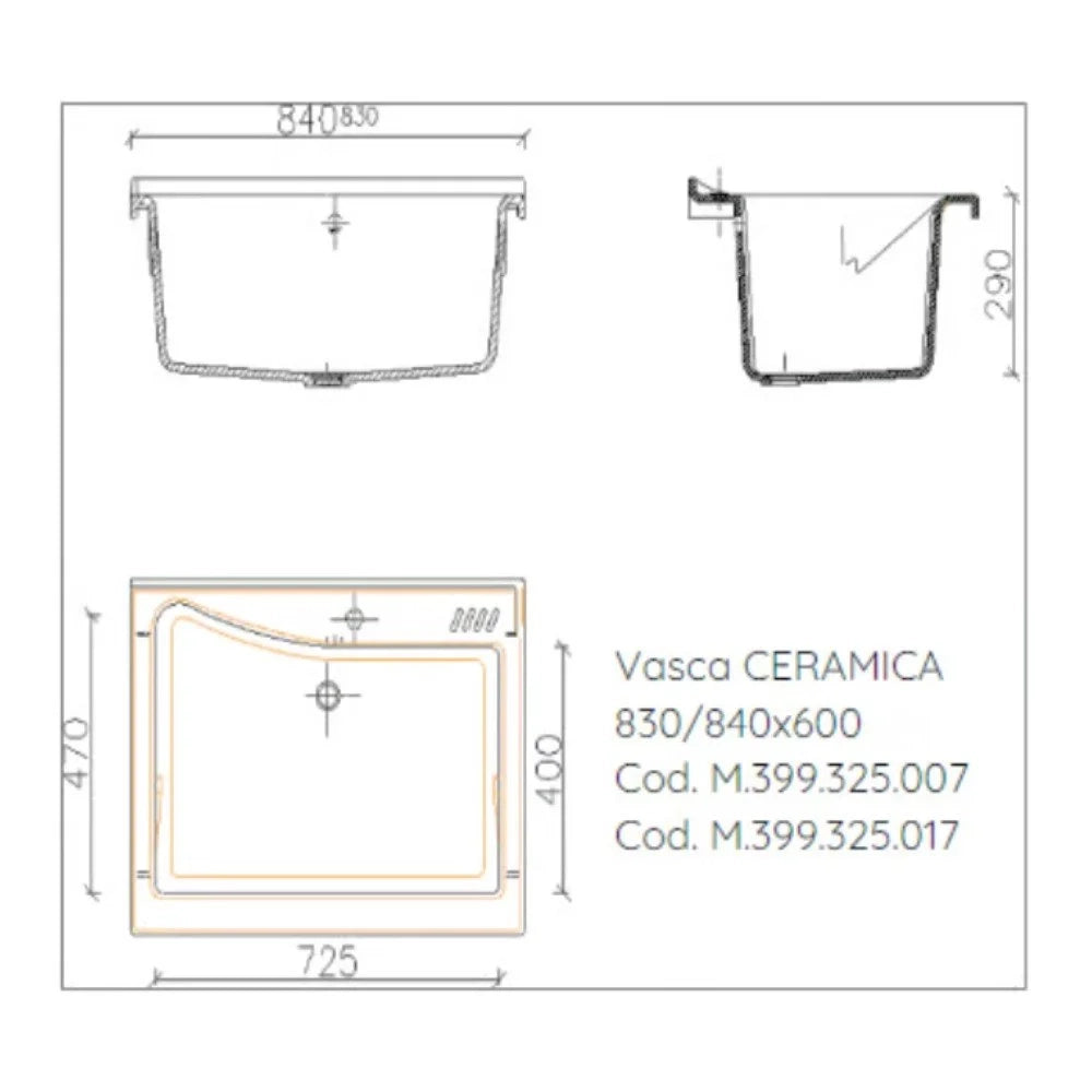 Mobile lavatoio 60x84 cm bianco con vasca in ceramica e asse in legno | Edilla