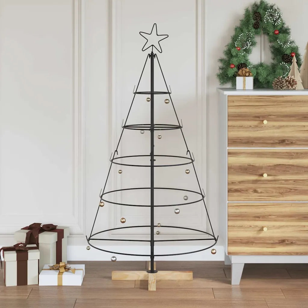 Albero a Cono di Natale | Decorazioni natalizie con supporto Nero 126 cm Acciaio