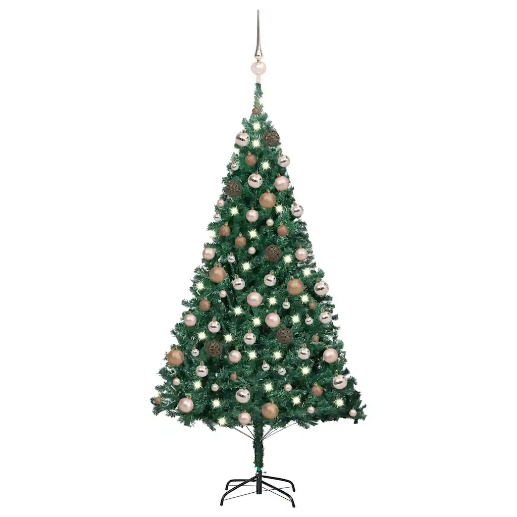 Albero di Natale Preilluminato con Palline Verde 180 cm PVC 3077622