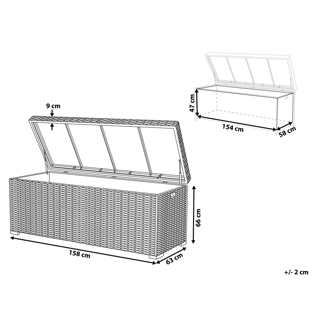 Cesta baule portaoggetti da esterno Cuscino da giardino in finto rattan grigio 158 x 63 cm