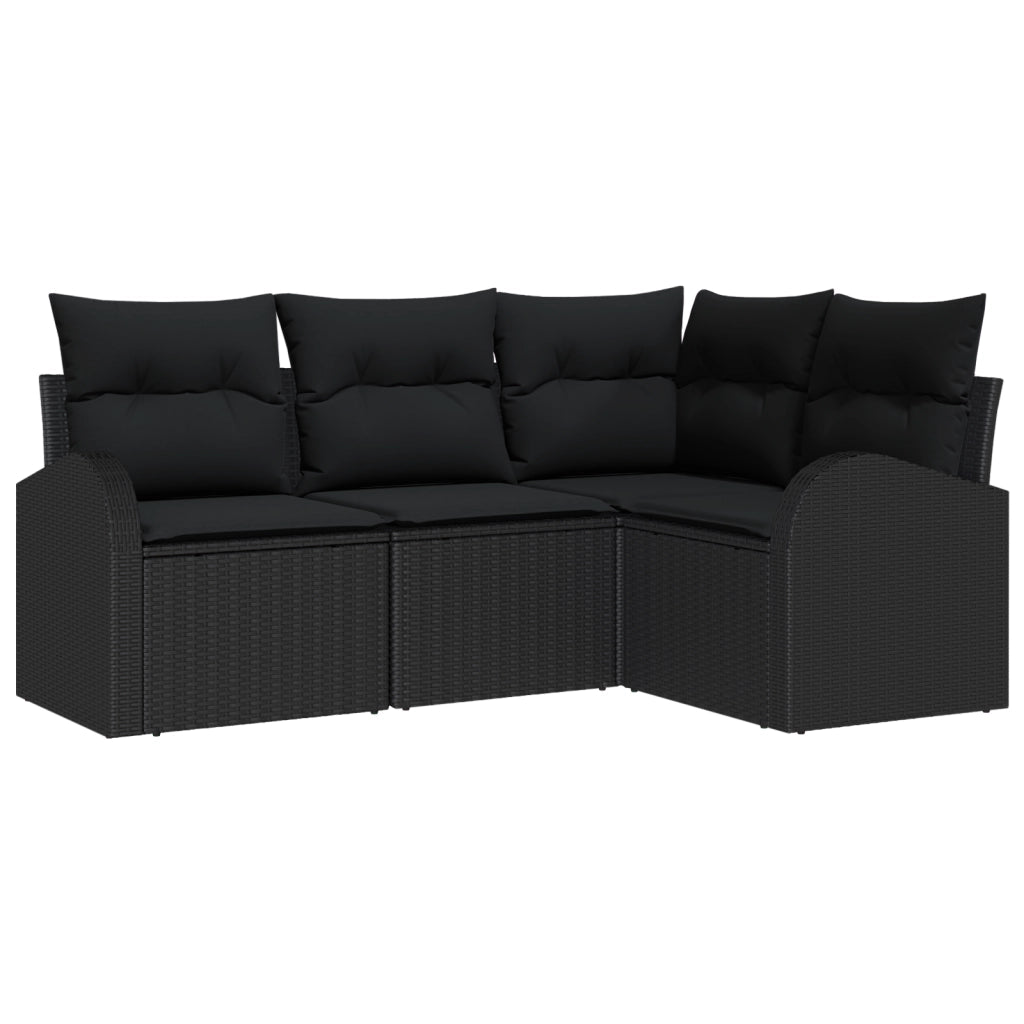 Set Divano da Giardino 4 Pezzi con Cuscini Rattan Poliestere Nero