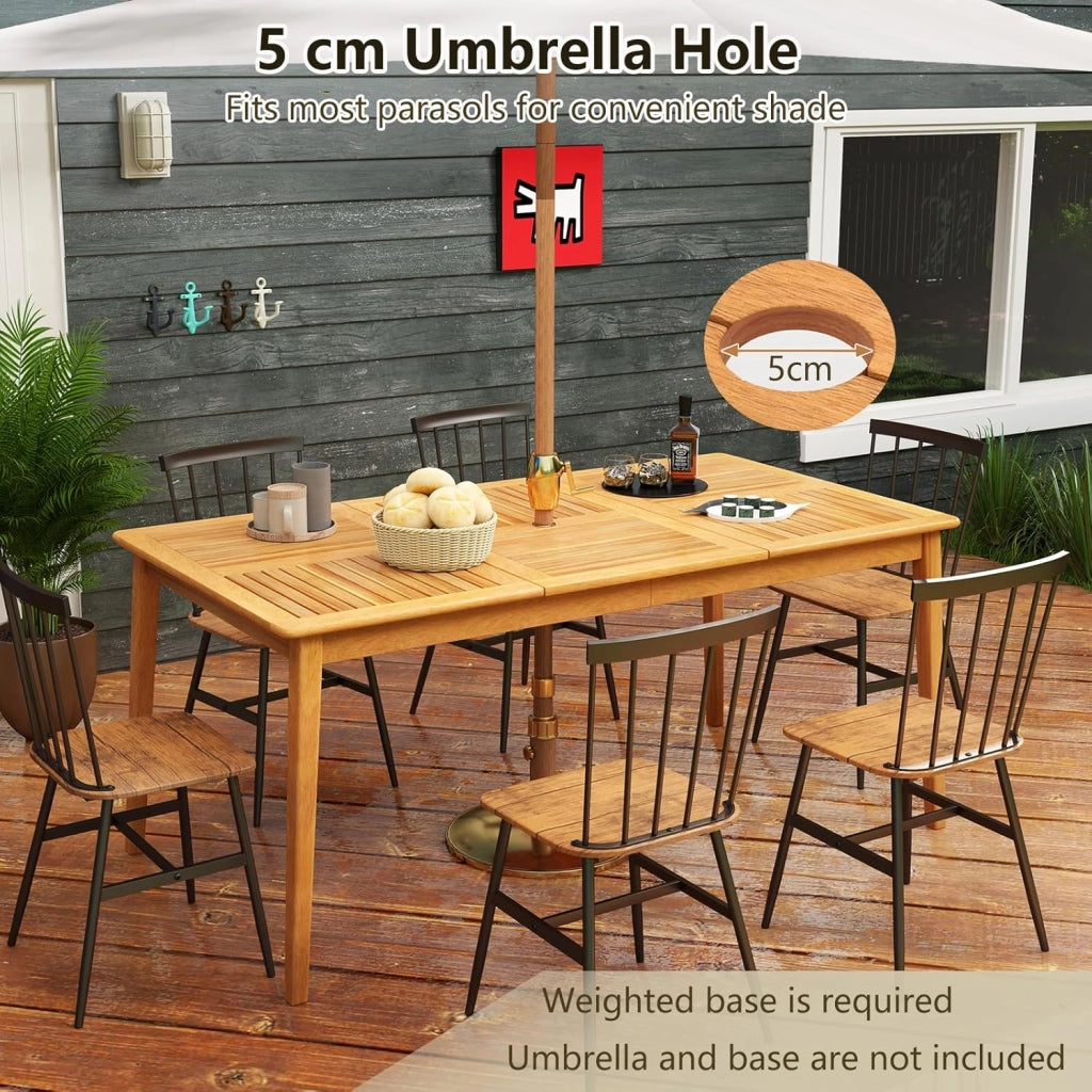 Tavolo in legno per esterni, 100/170/200 cm, tavolo da giardino in legno di acacia con foro di 5 cm, per cortile, veranda e giardino, resistente alle intemperie (170 x 90 cm)