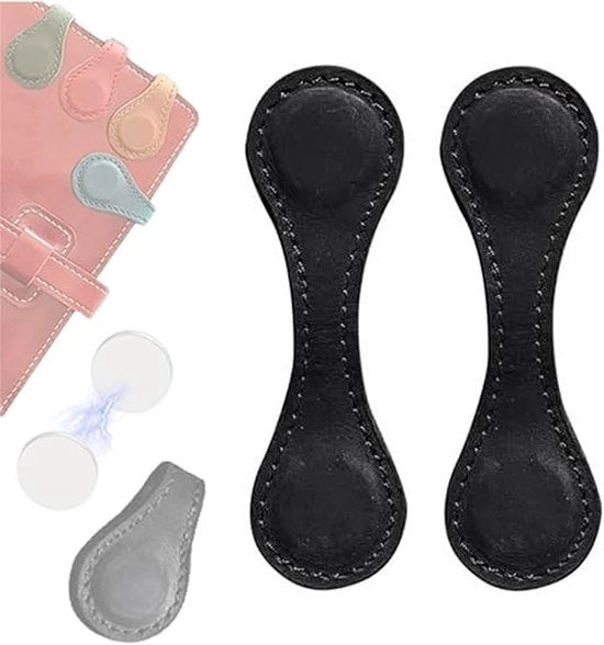 Due pezzi di leggibili magnetici in pelle, clips personalizzabili per bambini amanti dei libri, per organizzare e tenere insieme i libri - nero - 10*3CM