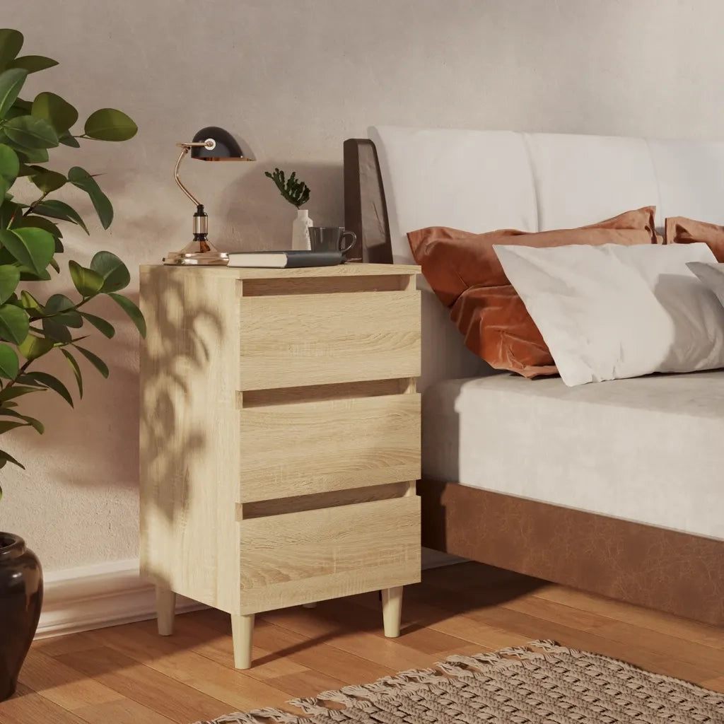 Comodino | Armadio da Notte | Mobiletto da notte con Gambe in Legno Massello Rovere Sonoma 40x35x69 cm
