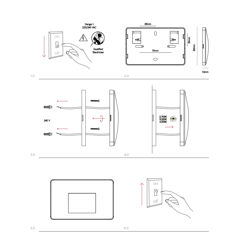 Beneito & Faure - Luce da incasso segnapasso LED Mis Sq Wall 3W - Segnapasso da parete squadrato IP65 Switch 2700K/3200K/4000K - Nero