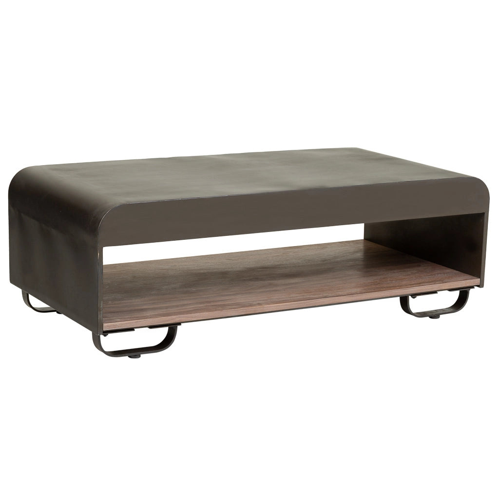 Tavolino da salotto in legno e metallo nero 120x62x41