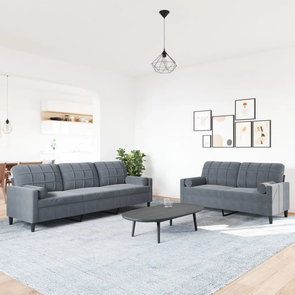 vidaXL Set di Divani 2 pz con Cuscini e Rinforzi Grigio Scuro Velluto