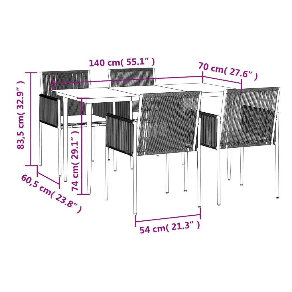 Set Pranzo Giardino 5 pz con Cuscini Polyrattan e Acciaio Nero 3187067