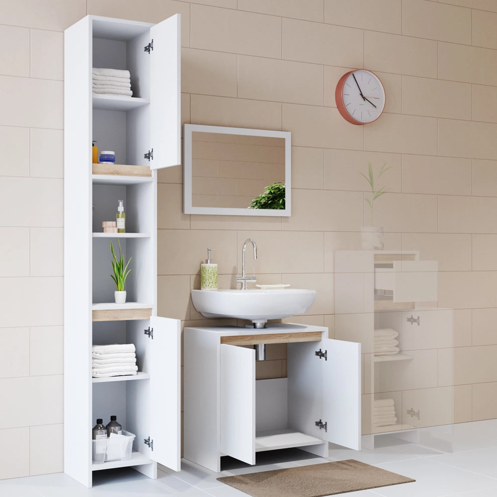 Vicco Set mobili bagno Bianco/Sonoma 3 parti, con colonna