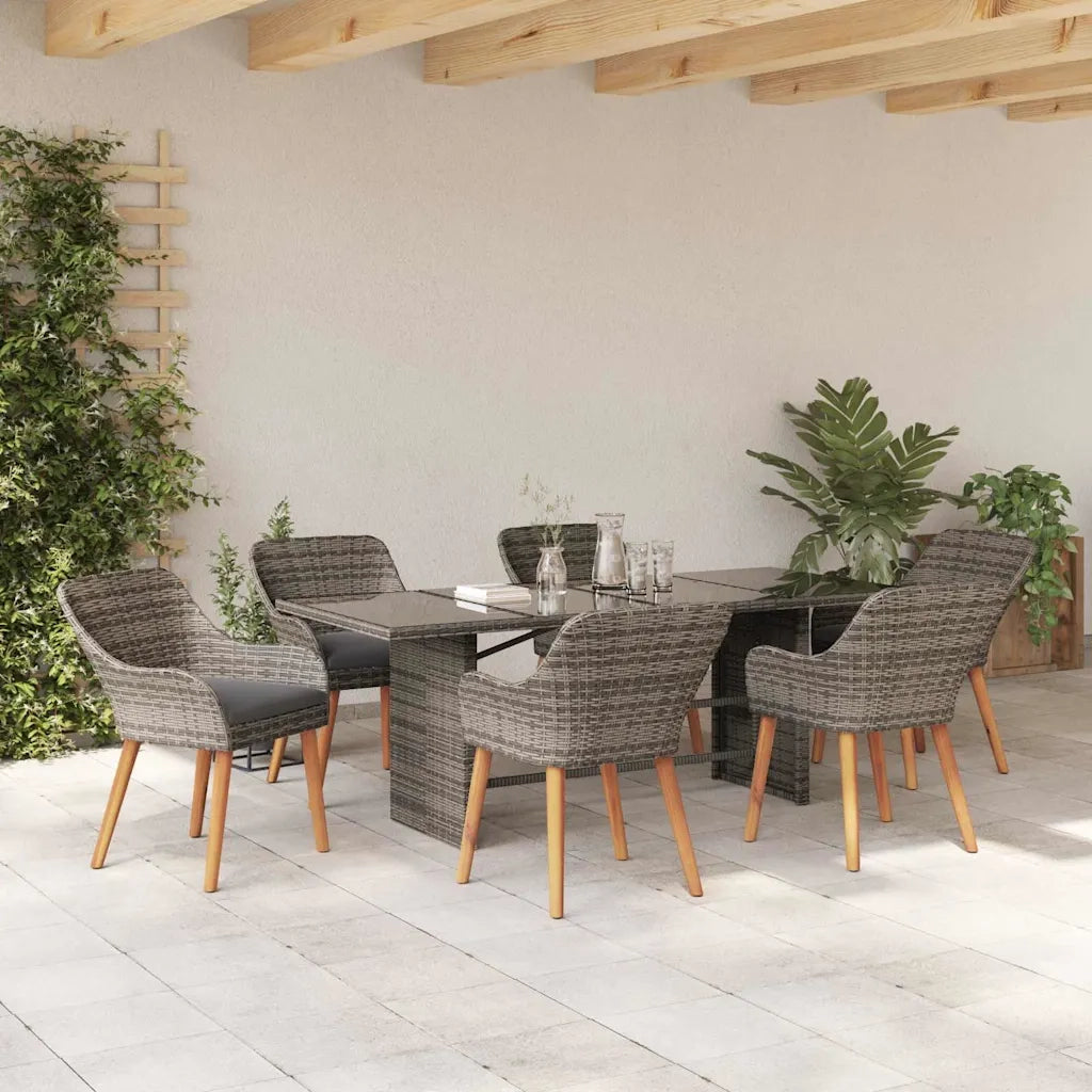 Set da Pranzo per Giardino con cuscino 7 pcs Grigio polyrattan 3261625