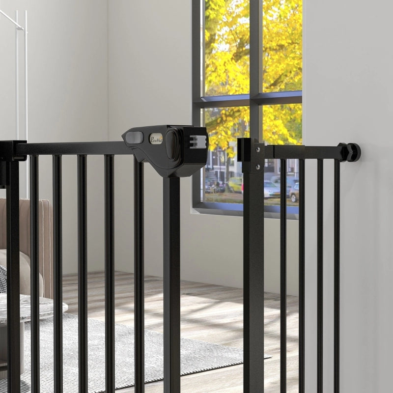 Cancelletto di sicurezza per cani, barriera per animali domestici, in metallo e plastica, 74-80/87-94 cm, nero