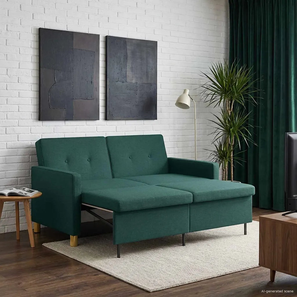 Divano Letto Estraibile Verde Scuro Tessuto 42033343