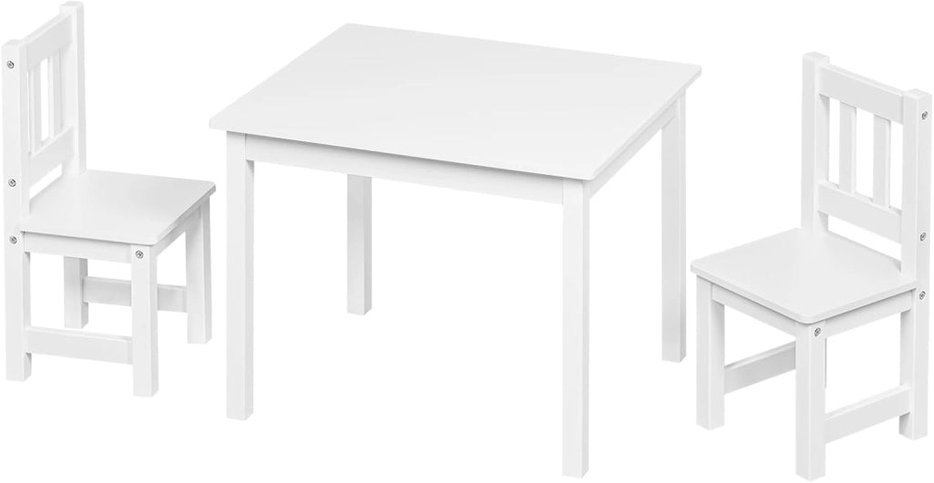Set da Tavolino e Sedie per Bambini, Tavolo Bambini con 2 Sedie, per Cameretta e Asilo, 60x50x48,5 cm, Bianco