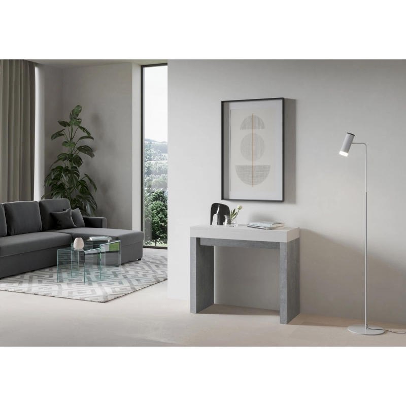 Consolle allungabile 90x40/300 cm Roxell Mix piano Bianco Frassino - Bianco Frassino/Cemento