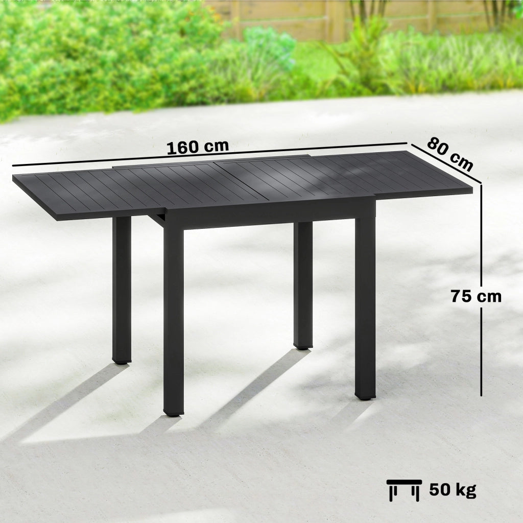 Tavolo da pranzo allungabile per esterno ¨C zephmum ¨C alluminio nero 80-160x80x75 cm