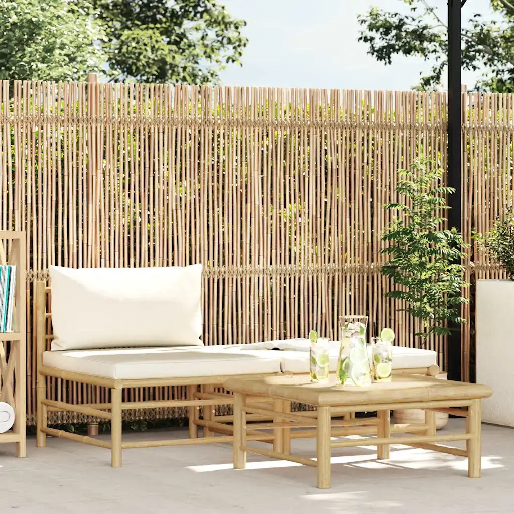 Salotto da Giardino-Set Divani da Giardino 3 pz con Cuscini Bianco Crema in Bamb¨´