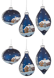 Pendagli Albero di Natale Palle in Vetro Blu Villaggio Innevato Addobbi Natalizi